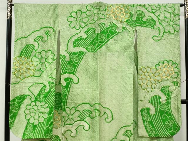 平和屋着物●豪華振袖　総絞り　駒刺繍　立波菊花唐草文　正絹　逸品　CABK7639yc