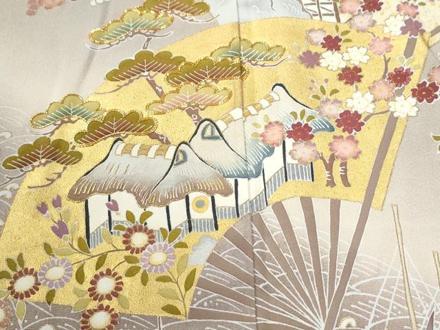 平和屋着物●豪華色留袖　駒刺繍　立波地紙風景文　暈し染め　金彩　正絹　逸品　CABK7642yc