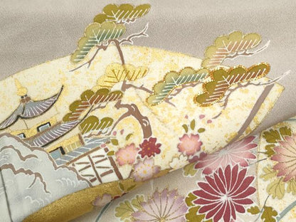 平和屋着物●豪華色留袖　駒刺繍　立波地紙風景文　暈し染め　金彩　正絹　逸品　CABK7642yc