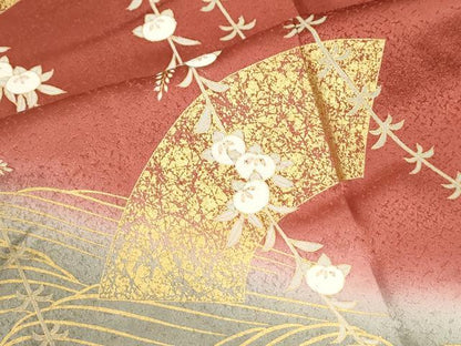 平和屋着物●訪問着　立波地紙枝橘文　暈し染め　金彩　鈴乃屋扱い　ロング丈　正絹　逸品　CABK7648yc