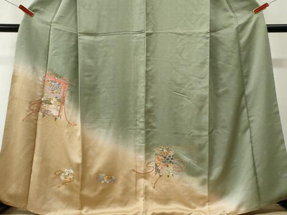 平和屋着物●訪問着　総刺繍　貝桶吉祥花文　暈し染め　金糸　正絹　逸品　CABK7649yc