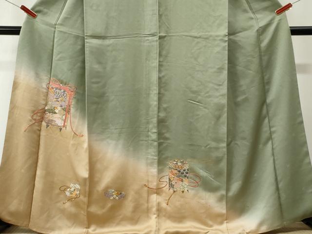 平和屋着物●訪問着　総刺繍　貝桶吉祥花文　暈し染め　金糸　正絹　逸品　CABK7649yc