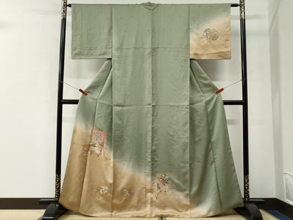 平和屋着物●訪問着　総刺繍　貝桶吉祥花文　暈し染め　金糸　正絹　逸品　CABK7649yc