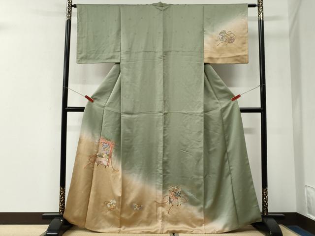 平和屋着物●訪問着　総刺繍　貝桶吉祥花文　暈し染め　金糸　正絹　逸品　CABK7649yc