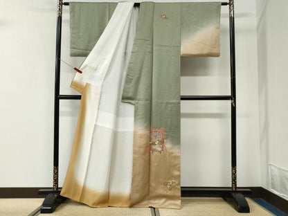 平和屋着物●訪問着　総刺繍　貝桶吉祥花文　暈し染め　金糸　正絹　逸品　CABK7649yc