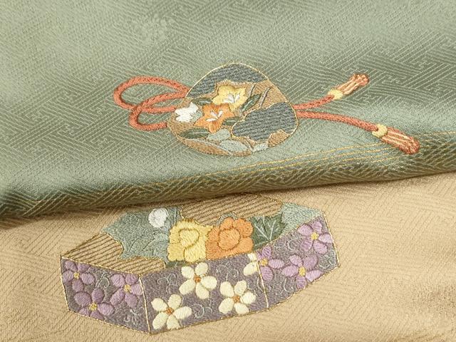 平和屋着物●訪問着　総刺繍　貝桶吉祥花文　暈し染め　金糸　正絹　逸品　CABK7649yc
