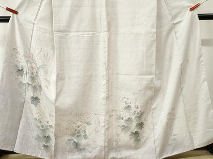平和屋着物●訪問着　紬地　作家物　手描き　草花文　正絹　逸品　CABK7652yc