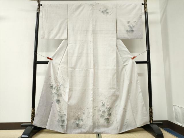 平和屋着物●訪問着　紬地　作家物　手描き　草花文　正絹　逸品　CABK7652yc
