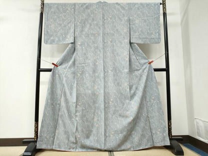 平和屋着物●上質な小紋　紬地　枝桜文　正絹　逸品　未使用　CABK7657yc