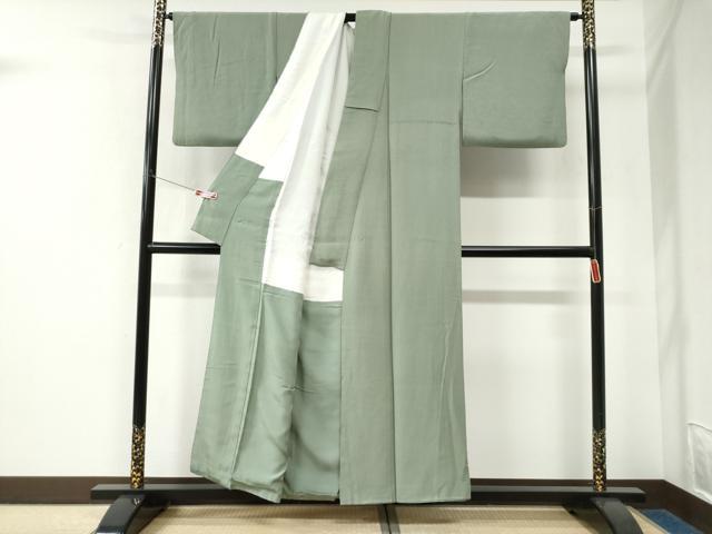 平和屋着物●上質な色無地　作家物　幻の染　岩石染　山葵色　正絹　逸品　CABK7660yc
