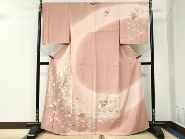 平和屋着物●訪問着　笹竹雪輪花蝶文　暈し染め　正絹　逸品　CABK7664yc
