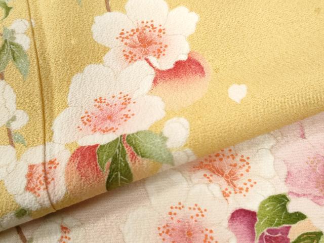 平和屋着物●kami shibai　振袖　桃　枝花文　暈し染め　金彩　正絹　逸品　CABK7666yc