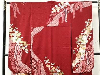 平和屋着物●豪華振袖　駒刺繍　絞り　鬘帯草花文　金彩　京都きもの友禅扱い　正絹　逸品　CABK7667yc