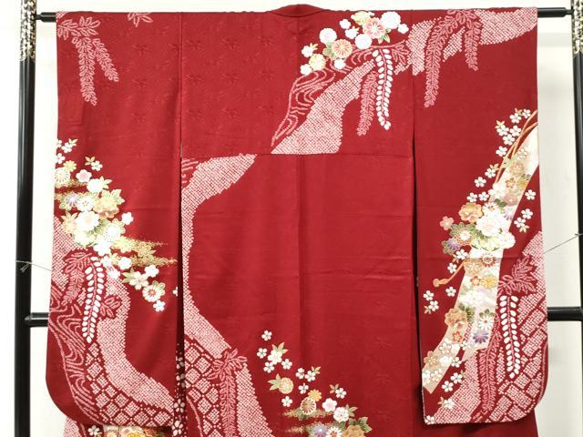 平和屋着物●豪華振袖　駒刺繍　絞り　鬘帯草花文　金彩　京都きもの友禅扱い　正絹　逸品　CABK7667yc