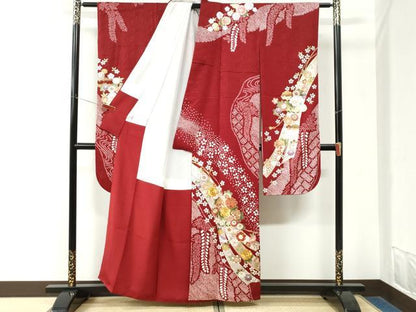 平和屋着物●豪華振袖　駒刺繍　絞り　鬘帯草花文　金彩　京都きもの友禅扱い　正絹　逸品　CABK7667yc