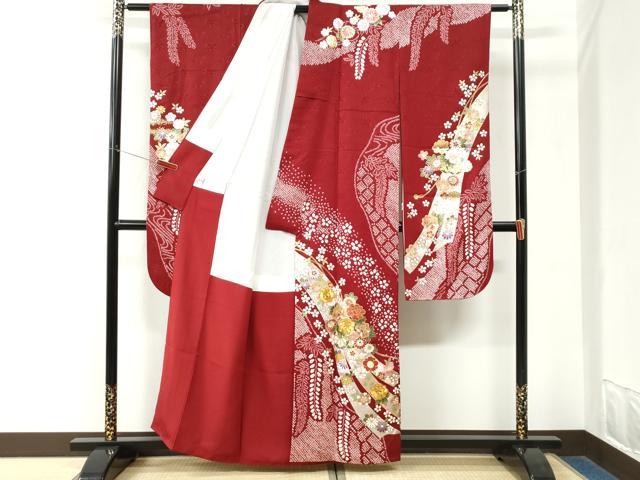 平和屋着物●豪華振袖　駒刺繍　絞り　鬘帯草花文　金彩　京都きもの友禅扱い　正絹　逸品　CABK7667yc