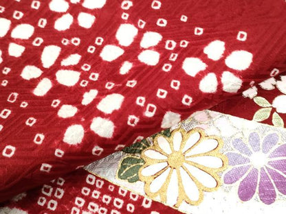 平和屋着物●豪華振袖　駒刺繍　絞り　鬘帯草花文　金彩　京都きもの友禅扱い　正絹　逸品　CABK7667yc