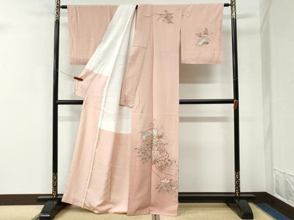 平和屋着物●訪問着　総刺繍　扇面飛鶴御所車花文　正絹　逸品　未使用　CABK7668yc