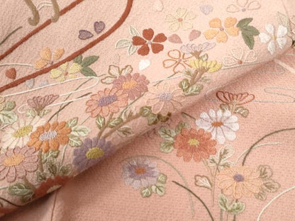 平和屋着物●訪問着　総刺繍　扇面飛鶴御所車花文　正絹　逸品　未使用　CABK7668yc