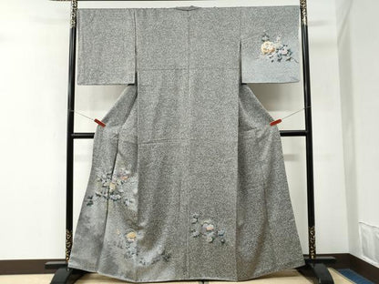 平和屋着物●訪問着　雪輪群鶴草花文　たたき染め　金彩　さが美扱い　正絹　逸品　CABK7673yc