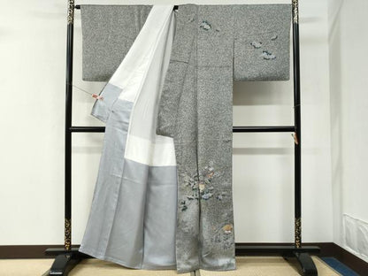 平和屋着物●訪問着　雪輪群鶴草花文　たたき染め　金彩　さが美扱い　正絹　逸品　CABK7673yc