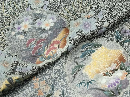 平和屋着物●訪問着　雪輪群鶴草花文　たたき染め　金彩　さが美扱い　正絹　逸品　CABK7673yc