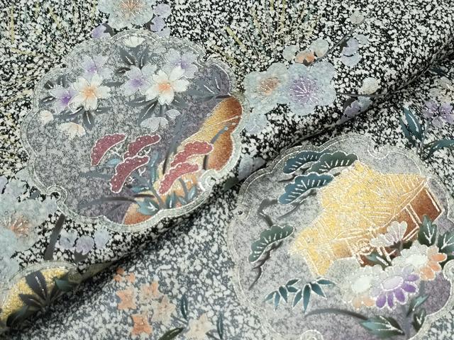 平和屋着物●訪問着　雪輪群鶴草花文　たたき染め　金彩　さが美扱い　正絹　逸品　CABK7673yc