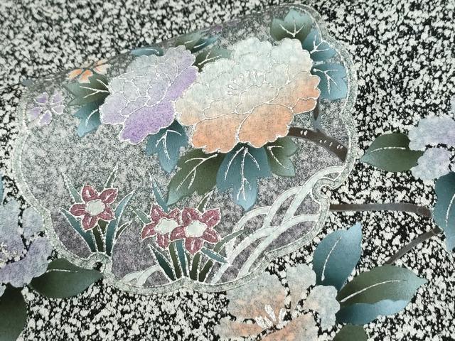 平和屋着物●訪問着　雪輪群鶴草花文　たたき染め　金彩　さが美扱い　正絹　逸品　CABK7673yc