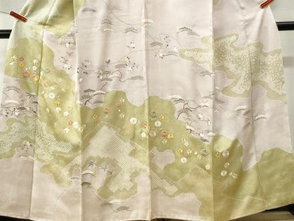 平和屋着物●十日町 名門青柳高級ブランド　大喜百花　訪問着　駒刺繍　絞り　道長枝橘花松文　金彩　正絹　逸品　未使用　CABK7681yc