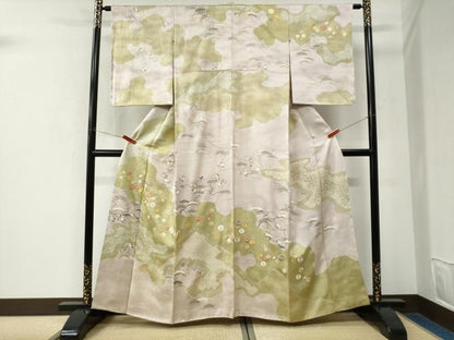 平和屋着物●十日町 名門青柳高級ブランド　大喜百花　訪問着　駒刺繍　絞り　道長枝橘花松文　金彩　正絹　逸品　未使用　CABK7681yc