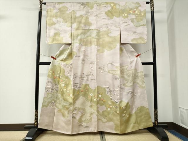 平和屋着物●十日町 名門青柳高級ブランド　大喜百花　訪問着　駒刺繍　絞り　道長枝橘花松文　金彩　正絹　逸品　未使用　CABK7681yc