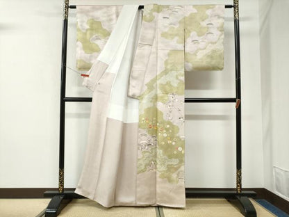平和屋着物●十日町 名門青柳高級ブランド　大喜百花　訪問着　駒刺繍　絞り　道長枝橘花松文　金彩　正絹　逸品　未使用　CABK7681yc