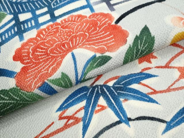 平和屋着物●訪問着　風景花文　鬼しぼ縮緬　正絹　逸品　CABK7684yc