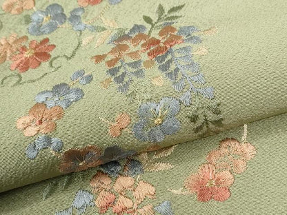 平和屋着物●訪問着　総刺繍　雪輪枝花文　抹茶色　正絹　逸品　CABK7686yc