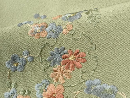 平和屋着物●訪問着　総刺繍　雪輪枝花文　抹茶色　正絹　逸品　CABK7686yc