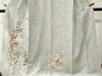 平和屋着物●訪問着　菊花文　たたき染め　金彩　正絹　逸品　CABK7687yc