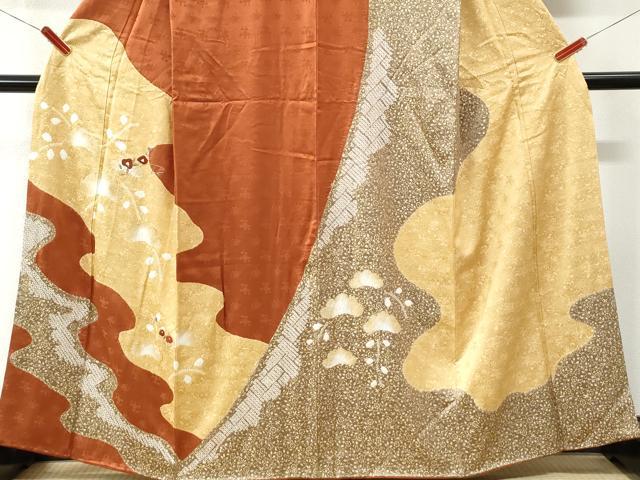 平和屋着物●訪問着　絞り　獅子　道長草花丸文　金彩　正絹　逸品　CABK7688yc