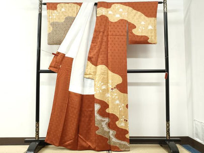 平和屋着物●訪問着　絞り　獅子　道長草花丸文　金彩　正絹　逸品　CABK7688yc