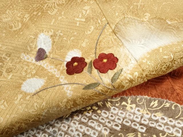 平和屋着物●訪問着　絞り　獅子　道長草花丸文　金彩　正絹　逸品　CABK7688yc