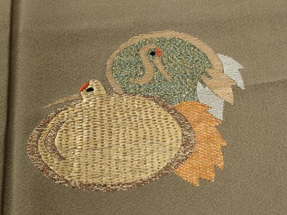 平和屋着物●訪問着　竹屋町刺繍　鶴　正絹　逸品　CABK7691yc