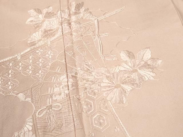平和屋着物●訪問着　総刺繍　几帳吉祥檜扇花文　虹色　正絹　逸品　CABK7695yc