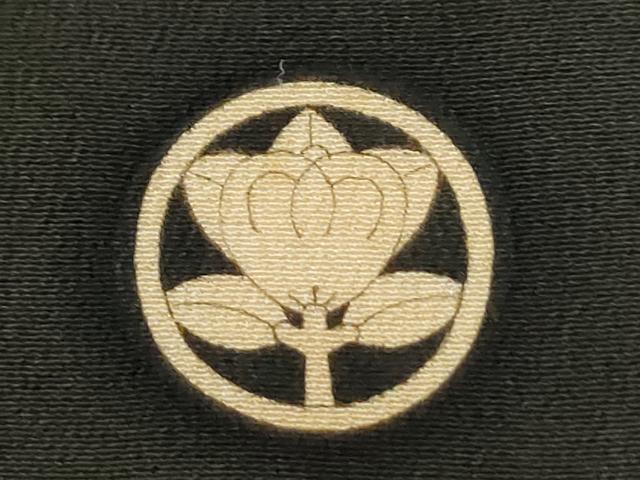平和屋本店●アンティーク　大正ロマン　振袖　駒刺繍　立波飛鶴檜扇松竹梅花文　黒地　金彩　正絹　逸品　CABK7697yc