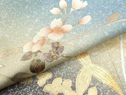 平和屋着物●訪問着　枝花文　暈し染め　金彩　正絹　逸品　CABK7698yc