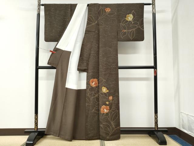 平和屋着物●訪問着　駒刺繍　椿　金彩　正絹　逸品　CABK7701yc