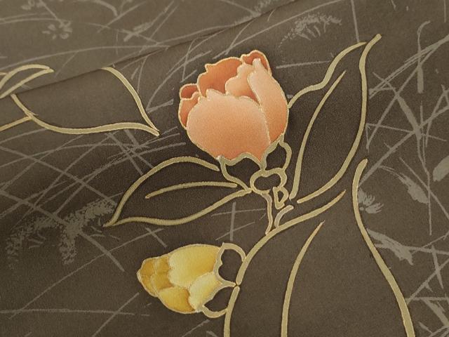 平和屋着物●訪問着　駒刺繍　椿　金彩　正絹　逸品　CABK7701yc