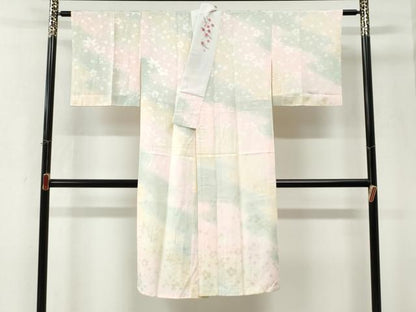 平和屋着物●長襦袢　袷　舞花地紋　暈し染め　半衿刺繍　正絹　逸品　未使用　CABK7705yc