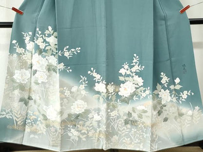 平和屋着物●訪問着　作家物　牡丹花文　暈し染め　金彩　正絹　逸品　CABK7707yc