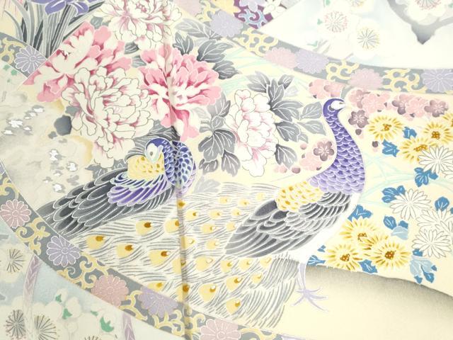 平和屋着物●色留訪問着　孔雀花鳥文　暈し染め　正絹　逸品　CABK7710yc