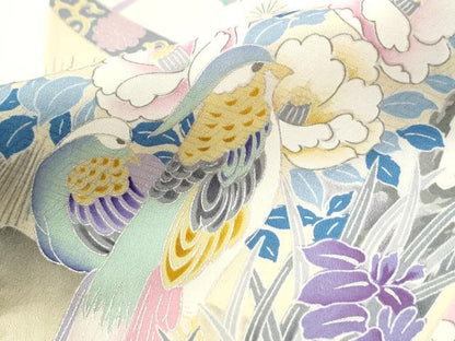 平和屋着物●色留訪問着　孔雀花鳥文　暈し染め　正絹　逸品　CABK7710yc