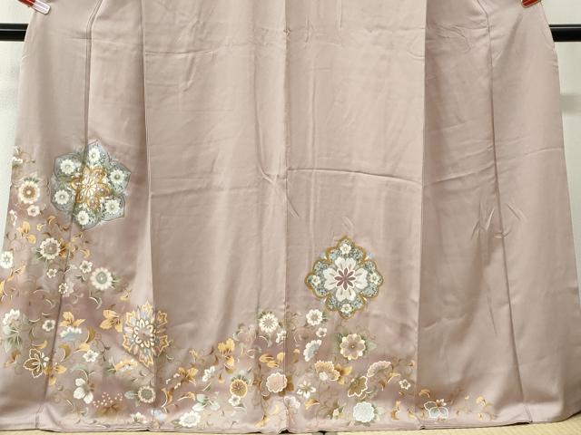 平和屋着物●豪華色留袖　駒刺繍　花唐草文　暈し染め　金彩　ロング丈　正絹　逸品　CABK7712yc